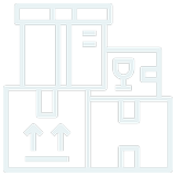 Dibujo de línea de cajas de encomienda apiladas, con las marcas de frágil y de posición.